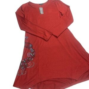 Yak Yeti Dress L Burnt Orange 7535 Embroidered Asymmetrical Hem Boho Lux Peacock